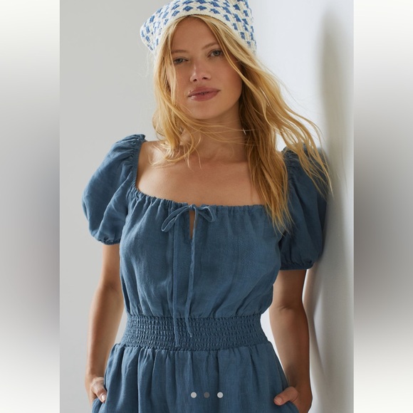 $148 Anthropologie Cloth & Stone Linen Tie Front Mini Dress - Picture 2 of 9